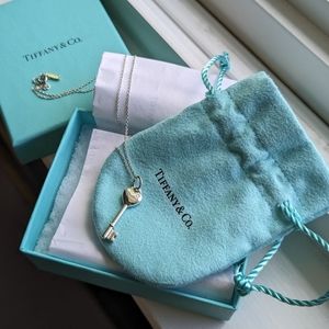 Authentic Tiffany & Co. Mini Diamond Heart Key Pendant Necklace